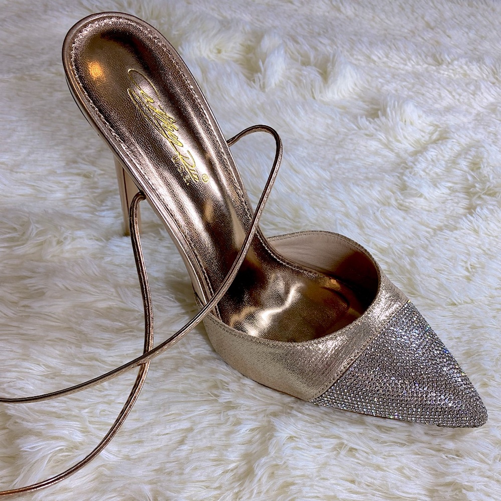 Pointed Rhinestone Lace-Up Heels - Picture 4 of 10